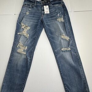 Judy Blue Womens 9 29 Distressed Cropped Jeans Medium Wash Stretch NWT